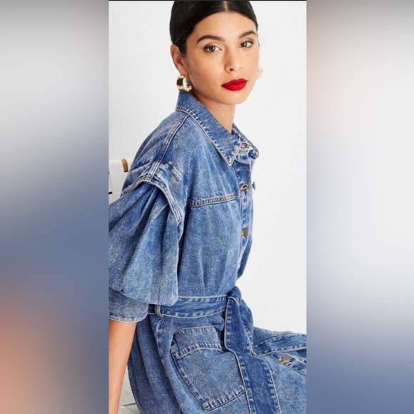 NWT Future Collective Kahlana Barfield Brown Target Long Sleeve Denim Dress - Picture 3 of 3